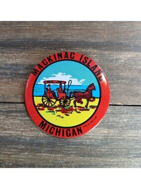 Vintage Mackinac Island Travel Souvenir Pin Michigan Bag Gear Made Hong Kong